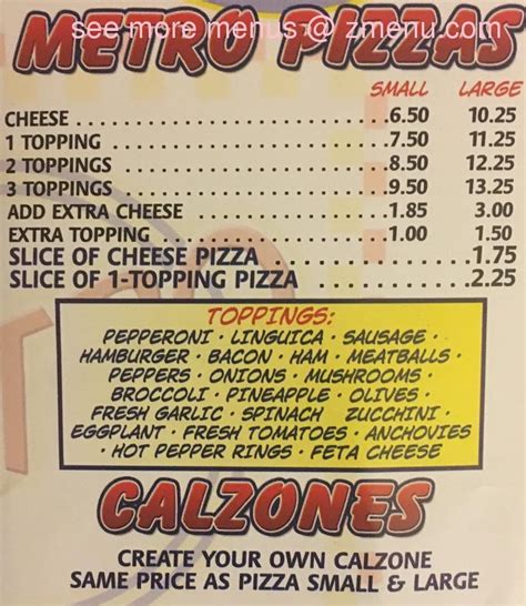 Online Specials;. . Metro pizza new bedford menu